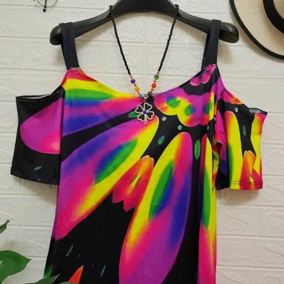 Women's Plus Size Magenta Colorblock Cold Shoulder Summer Trendy Blouse Top 20W - Picture 3 of 8